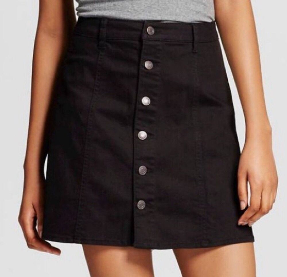 Mossimo Women's Mini Skirt 6 Button Up Black Jean Denim A-Line Y2K PREPPY